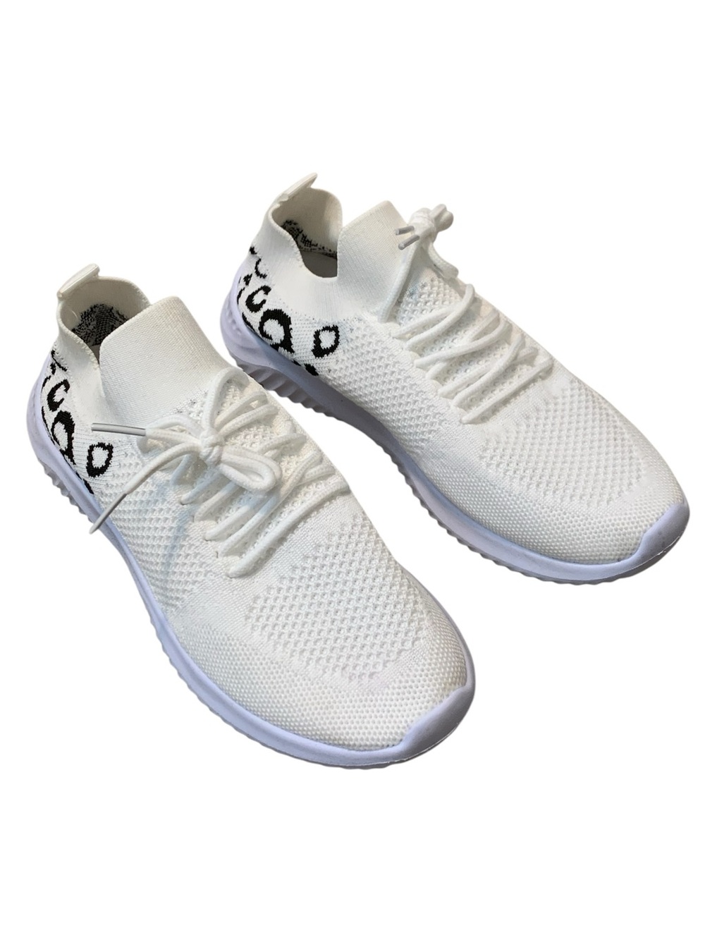 Breathable Mesh Sneakers White Leopard Print Walking Shoes Size 8